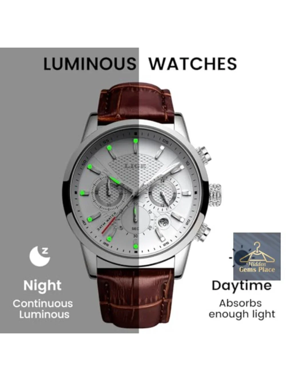 Men's Vintage Chronograph Leather Strap Watch - Quartz Dress Waterproof